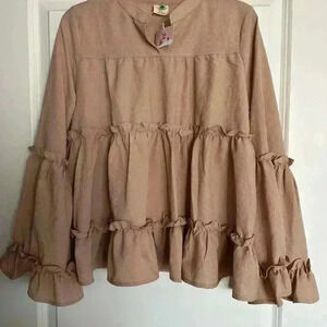 ML Kids Beige Ruffle Tiered Long Sleeve Blouse Size 14 – Youth Boho Chic Top